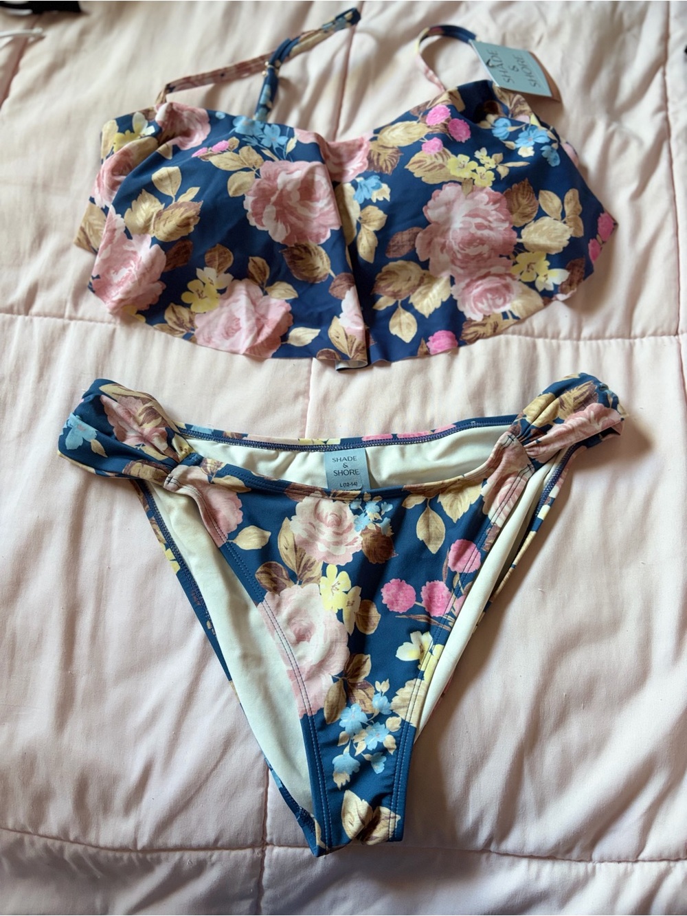 Shade & Shore Girls' Floral Navy Two-Piece Swimsuit